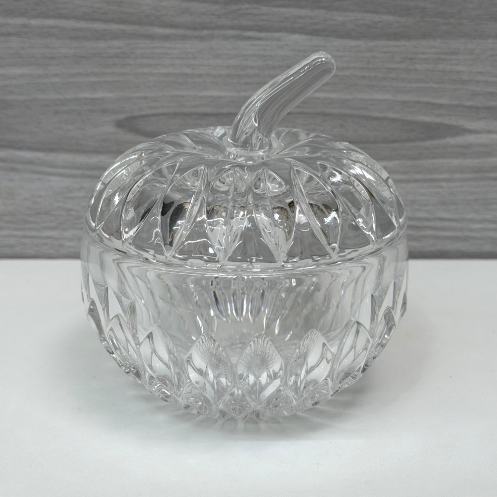 Clear Glass Pumpkin Covered Candy Dish Lidded Jar Fall Thanksgiving Decor 4.5"
